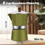 6 Cup Aluminum Moka Pot Classic Stovetop Espresso Coffee Maker 300ml 10oz Coffeemaker Percolator Mocha Pot Greca Coffee Maker Cafe Makers for Italian and Cuban Café Brewing Green