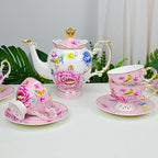 ACMLIFE Tea Set for Adults- Fine China Tea Set for 6, 21-Piece Vintage Coffee Set English Porcelain Tea Pot Sets for Adult Tea Party for Women Gift (Pink, Extra Large 21)