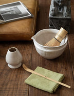 6-pcs Japanese Matcha Whisk Set with Handmade Wabi-Sabi Ceramic Bowl(Chawan),Bamboo Chasen, Whisk Holder, Scoop, Sifter & Tea Towel,Matcha Ceremony Kit,(Light Veil Gray)