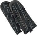 Heat Resistant Designer Kitchen Oven Mitts with Neoprene Non-Slip Grips and Hanging Loops | Set of 2 100% Cotton Long Sleeve Kitchen Oven Mitts | 5.5" x 12" | Black