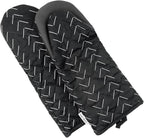Heat Resistant Designer Kitchen Oven Mitts with Neoprene Non-Slip Grips and Hanging Loops | Set of 2 100% Cotton Long Sleeve Kitchen Oven Mitts | 5.5" x 12" | Black