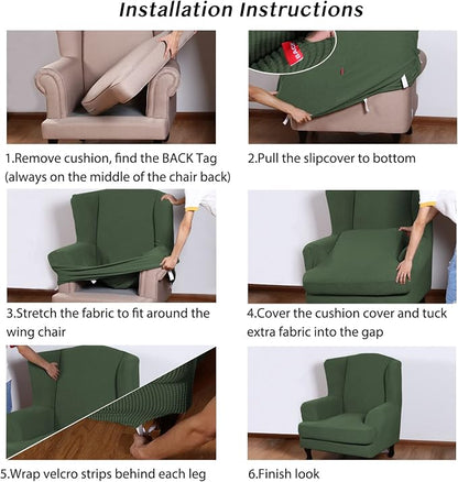 Turquoize Wingback Chair Covers 2 Piece Wing Chair Slipcover Stretch Slipcovers - Image 6