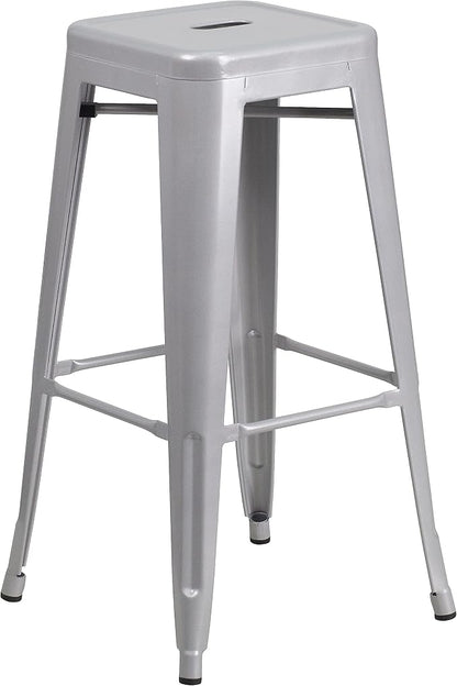 Flash Furniture Lily 4 Pack Commercial Grade 30" High Backless Silver Metal - Image 7