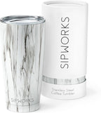 Stainless Steel Coffee Tumbler: Double-Wall Vacuum Insulated Spill-proof Travel Mug Metal Coffee Cup with Lid, 20-Ounce White Marble