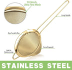 2 Pack Stainless Steel Small Food Strainer, Fine Mesh Sieve with Long Handle, Cocktail Strainer For Cocktails, Tea Herbs, Coffee & Drinks, Rust Proof & Great as Tea Strainer, 3.5inch