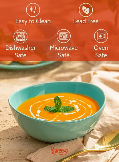 Sweese 18 oz Medium Porcelain Bowls - Set of 6 Shade of Blue Colored Serving Bowls for Soup, Salad, Pasta & Snacks