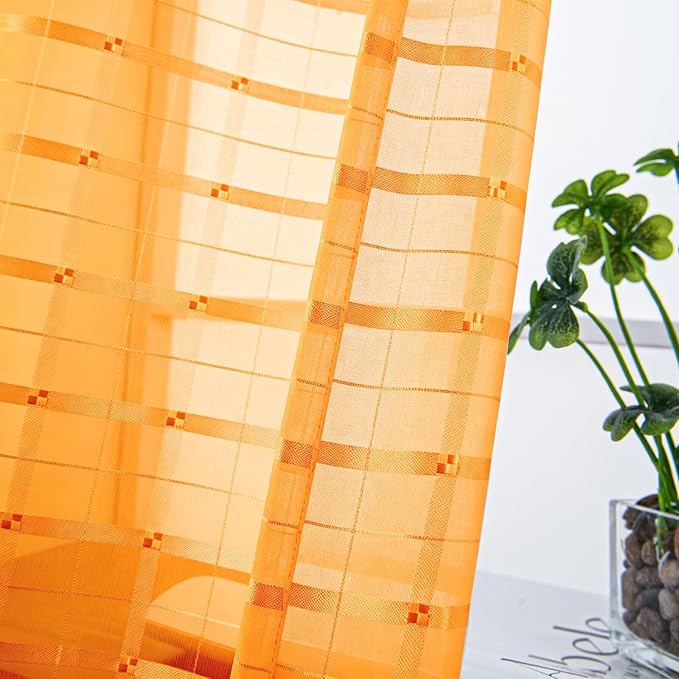 SpaceDresser Check Sheer Curtains 96 Inches Long - Image 2