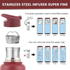 Lexlion 32 Oz Triple Walled Insulated Stainless Steel Fruit Infuser Water Bottle, 100% Leakproof, 3 Lids, Infuser, Silicone Sleeve, Metal Mug Gallon