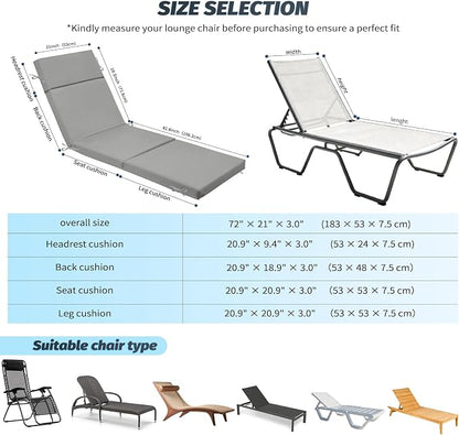 2 Pcs Outdoor Chaise Lounge Cushion 72" x 21" x 3", 4-Section Folding Patio - Image 3
