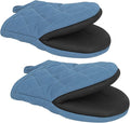 Qulable 1 Pair Short Oven Mitts - Silicone Kitchen Oven Gloves High Heat Resistant 500℉, Mini Oven Mits with Non-Slip Grip Surfaces and Hanging Loop for BBQ, Baking, Cooking and Grilling (Bule)