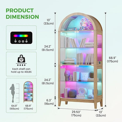 HNEBC Arched Display Case with RGB Lights, LED Curio Cabinet with Shelf - Image 2