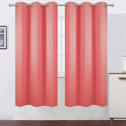 Coral Thermal Blackout Curtains/42 x 72 Inch/Set of 2 Panels Room Darkening - Image 2