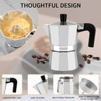 Mongdio Stovetop Espresso Maker Moka Pot, Stove Top Cuban Coffee Maker, Italian Greca Mocha Pot, 3 Espresso Cups, 5 oz - Silver
