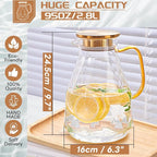 Yirilan 2.8 Liter Glass Pitcher with Lid, Transparent, Thermal Shock Resistant, Microwave Safe, Natural, 2.8L, Round, 6x12 Inches
