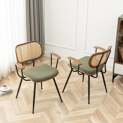 Rattan Dining Room Chairs Set of 2, Mid Century Modern Kitchen Side Chairs - Image 5