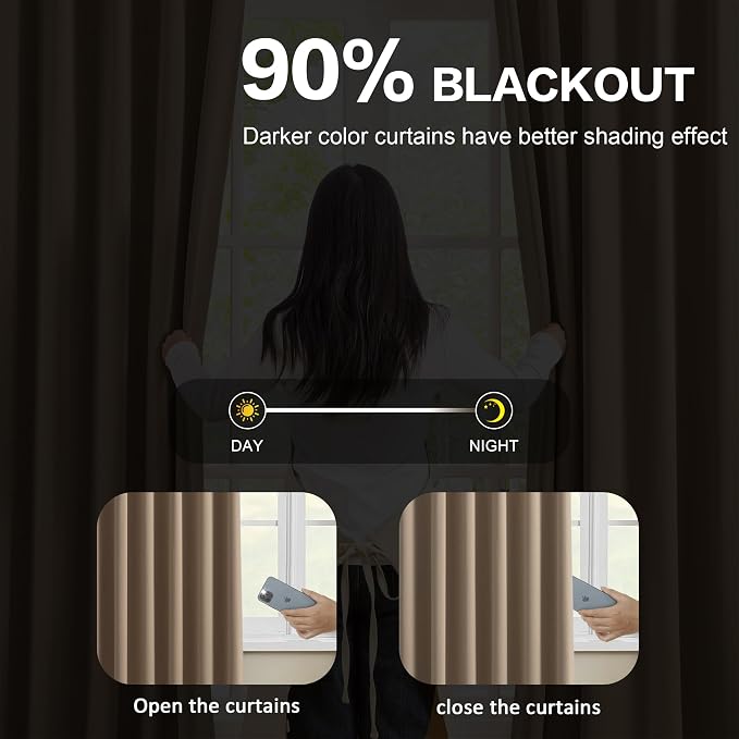 Cappuccino Pinch Pleated 60 Inch Wide Curtains 60 x 95, Thermal Insulated Noise - Image 3