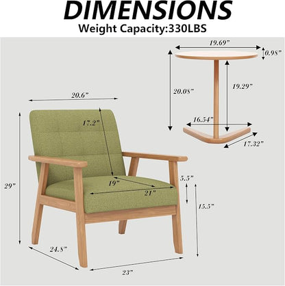 Modern Accent Chair with Wooden Table, Upholstered Linen Fabric Leisure Side - Image 2