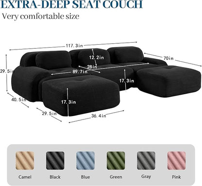 Boneless Sectional Couch, No Assembly Required, 117.3” U Shaped Modular Cloud - Image 3