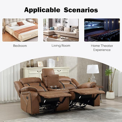 EBELLO Faux Leather Manual Loveseat Recliner, 2 Seat Reclining Sofa Chair - Image 5