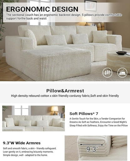 110" Cloud Sectional Couch, Modular Sectional Sofa - Image 6