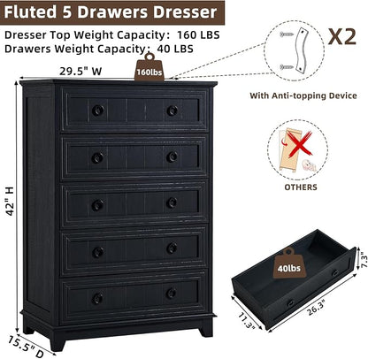 Joaxswe Farmhouse 5 Drawer Dresser - Image 2