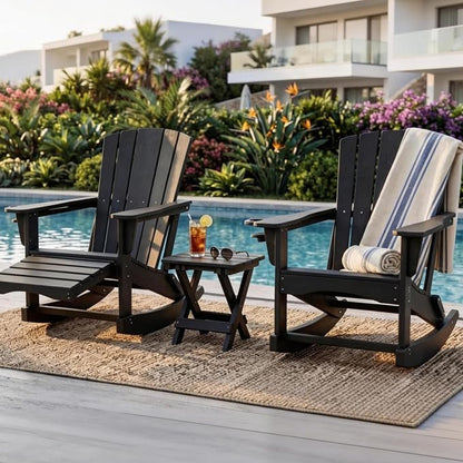Adirondack Rocking Chair with Retractable Ottoman Set of 2, Outdoor Folding - Image 2