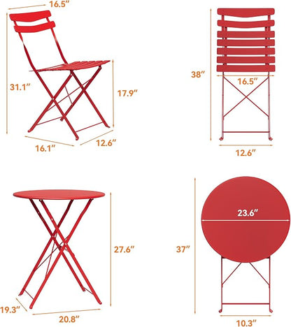 GarveeLife 3 Piece Patio Bistro Set, Folding Patio Bistro Table and Chairs Set - Image 8