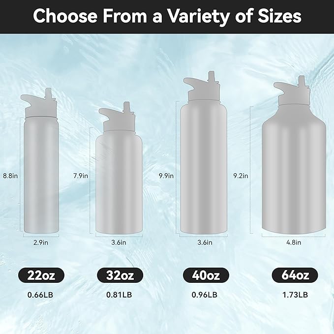 HASLE OUTFITTERS 32 oz Insulated Water Bottle Stainless Steel Double Walled Vacuum Sports Water Bottle with 2 Lids (Straw and Spout Lid) for Gym Camping Hiking(White,8)