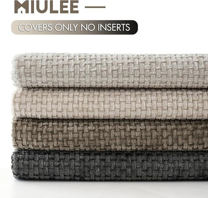 MIULEE Soft Decorative Chenille Euro Pillow Covers Neutral 24x24 Pack of 4 | - Image 6