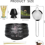Artcome Matcha Ceremony Kit for Japanese Tea Ceremony, Traditional Matcha Bowl, Whisk, Tea Scoop, Matcha Powder Strainer, Matcha Tea Set For Making Usucha, Koicha and Matcha Latte (Black)