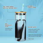 Tronco 24 oz Glass Tumbler with Straw and Lid - Glass Cup with Lid and Straw, Smoothie Cup, Iced Coffee Cup - Bamboo Lid and Protective Silicone Sleeve - BPA-Free