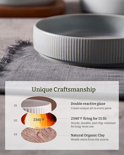 famiware Star 8.25" Pasta Bowls, Large Dinner Bowls Set of 4, Salad Bowl Plates, Shallow Bowls for Eating, Light Gray