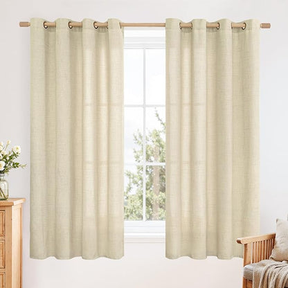 YoungsTex Warm Beige Linen Curtains 63 Inch Length 2 Panels, Light Filtering by YoungsTex