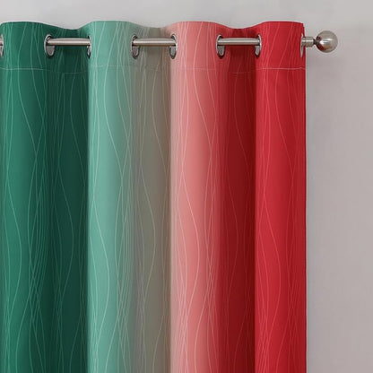 Red and Green Ombre Blackout Curtains 52Wx54L 2 Panels | Ombre Christmas - Image 4