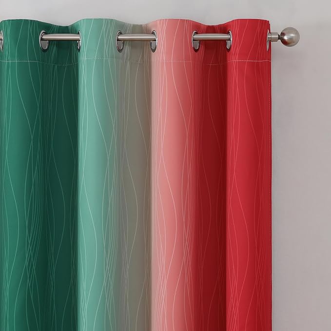 Red and Green Ombre Blackout Curtains 52Wx96L 2 Panels | Ombre Christmas - Image 4