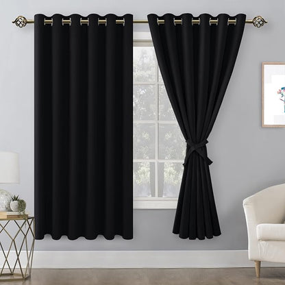 Grommet Blackout Curtains for Bedroom 70 x 63 Inches Black 2 Panels | Thermal - Image 8