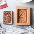 MOTEERLLU Wooden Cookie Molds Baking, Wood Cookie Stamp Cutter Carved Biscuit Embossing Gingerbread Mold