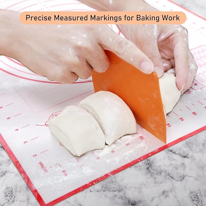 Silicone Baking Mat with Measurements, Pastry Mat for Rolling Out Dough, Kitchen Counter Mat, Red, 20" x 28", Fondant Mat/Oven Liner Mat