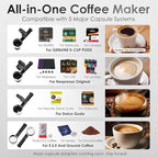 20-Bar Espresso Machine & Coffee Machine – Compatible with Nespresso, Keurig K Cup – Hot & Cold Brew, Milk Frother, Stainless Steel – 10 oz Espresso Cup - Latte Machine & Cappuccino Machine