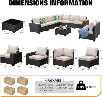 JOYURE 10 Pieces Patio Furniture Set All-Weather Outdoor Wicker Sectional - Image 3