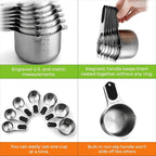 Spring Chef Magnetic Stainless Steel Measuring Cups (Patent Pending), Kitchen Tools with Easy to Read Markings for Measuring Dry or Liquid Ingredients, Set of 7, Black