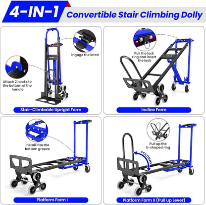 4-in-1 Hand Truck Dolly Heavy Duty Industrial Convertible, 1000 LBS Stair - Image 6