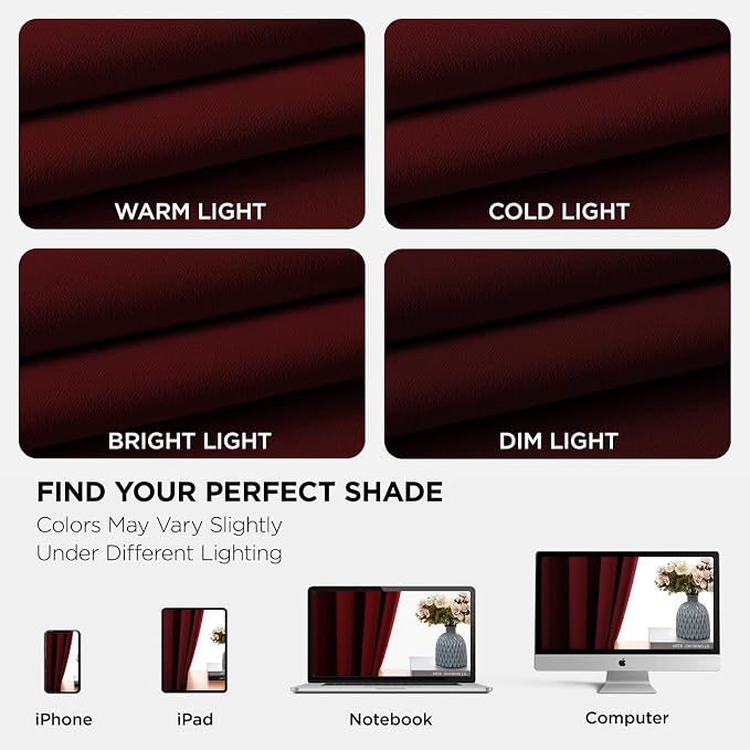 Joydeco Blackout Curtains for Bedroom 63 Inch Drapes 2 Panels Burgundy | - Image 6