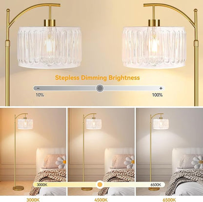 QIYIZM Glass Floor Lamp for Living Room, Brass White Tall Lamp Boho Mid Century - Image 2