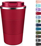 Insulated Coffee Tumbler 12 oz, Stainless Steel Coffee Mug with Lids, Travel Coffee Mug Leak Proof, Double Wall Vacuum Insulated Reusable Coffee Cup, Keep Drinks Hot and Cold (Red, 12 Ounces)