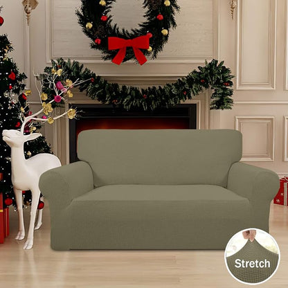 Easy-Going Stretch Loveseat Couch Covers Washable Khaki | 1-Piece Loveseat - Image 2