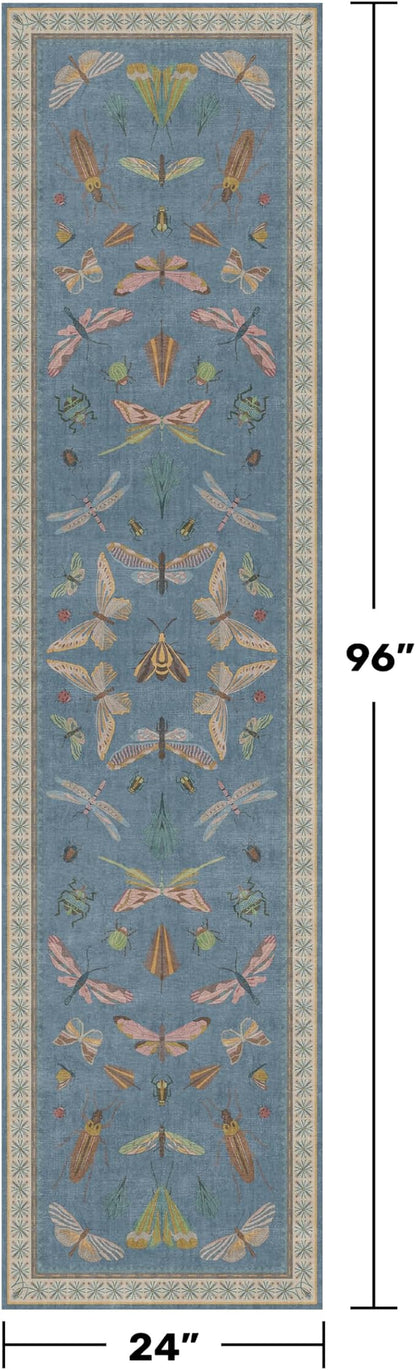 Blue Boho Hallway Runner Rug 2x8, Washable Non Slip Rug - Image 2