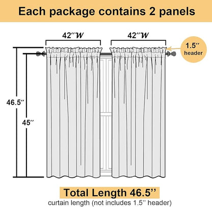 Sheer White Curtains 45 Inch Length 2 Panels, Airy Voile Short Curtains - Image 3