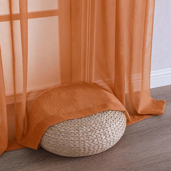 Sheer Orange Curtains 108 Inches Long 2 Panels Set, 59 Inch Extra Wide - Image 6