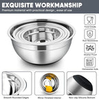 TeamFar Mixing Bowls with Lids Set, 7/3.5/2.5/1.5/1 QT, Stainless Steel Large Metal Salad Nesting Bowl, Non-Slip Silicone Bottom & Airtight Lid, Healthy & Deep - Set of 5(Black)